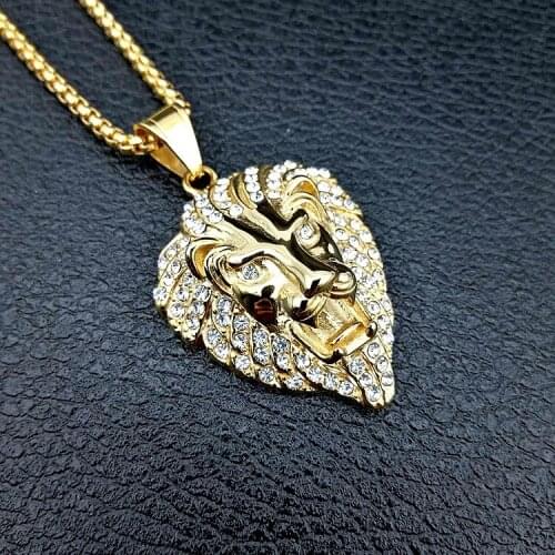 Hip hop Collare Big Lion Head Pendant with AAA zircon Men Gold Color Hiphop Frigaro Chain Necklace Women
