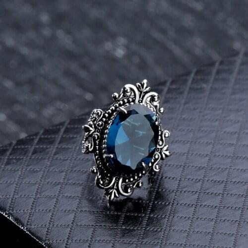 Fashion Exquisite Large Oval Blue Gem Ring Engagement Ring Retro Womens Wedding Jewelry Gifts Wholesale Size Us6-10