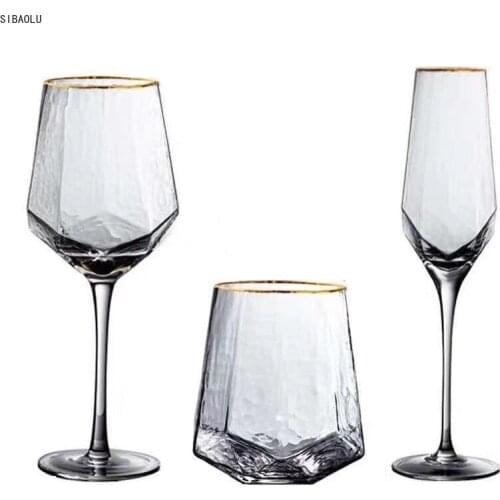 Creative Glass Wine Glasses Home Hammered Goblet Red Wine Glass Diamond Champagne Glass Wine Glasses