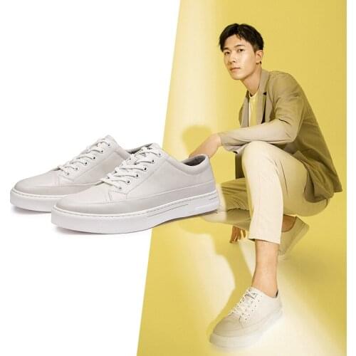 KANGNAI Men Casual Shoes Cow Leather Sneakers Lace-Up Flats Comfortable Male Skateboarding Shoes