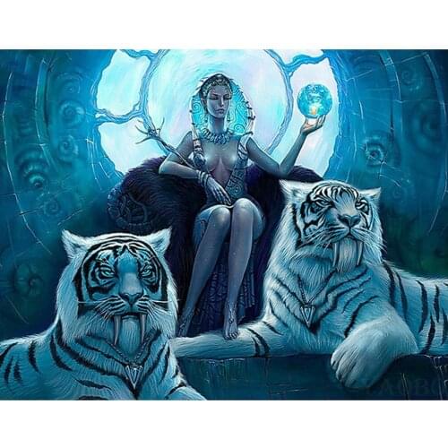 Square Round Diamond Embroidery Egypt woman and tiger Rhinestone of picture,Full 5d Diamond Painting cross stitch,Drop shipping