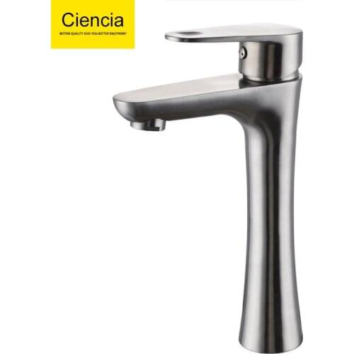 Stainless steel brushed hot and cold basin faucet high basin faucet top basin faucet single hole