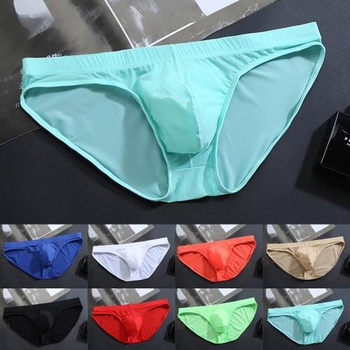 New Mens U Convex Pouch Underwear Briefs Seamless Sexy Mid-Low Waist Panties Ice Silk Underpants Mens Transparent Briefs 2021