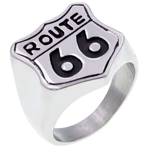 Wholesale Price Mens Silver color Gothic 316L Stainless Steel Route 66 Ring New Motorcycle Club Gift Fashion Biker Jewelry