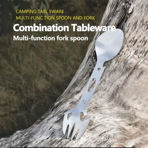 Outdoor Picnics Harpoon Rope Hole Camp Cooking Supplies Multifunctional Fork Spoon Tableware Bottle Opener Wrench Toothed Blade