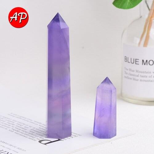 Natural Purple Fluorite Single Tip Crystal Column Ornament Healing Stone Crafts Reiki Home Decoration