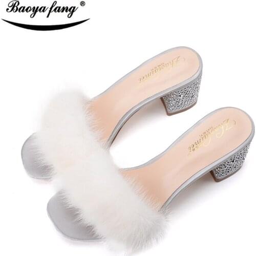 New arrival Winter Womens Slippers Adult female shoes Slippers Thick heel Crystal Party Shoes woman Luxury High shoes