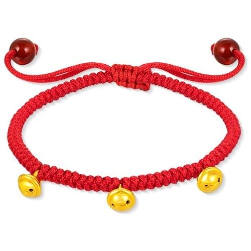 New 24K Yellow Gold Bracelet Small bell 3D Gold Small bell String Weave Bracelet