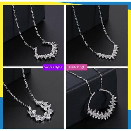 Gear water drop fringe geometric pearl triangle diamond necklace sweater chain personality clavicle chain bride jewelry
