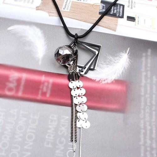 Black Chain Necklaces & Pendants Faced Ball Round Bead Wafer Tassel Kolye Long Necklace for Women Punk Vintage Choker Jewelry