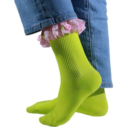 Hand Stitched Lace Womens Socks Independent Design Very Cool and Cute Girl Socks Colorful Sock Street Trend