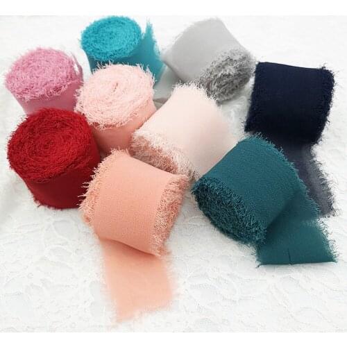 3.8/5CM Width Frayed Edged Wrinkle Chiffon Silk Ribbon Handmade Ripped Wedding Flower Bouquet Wrap Decor Invitation Flatlay Prop