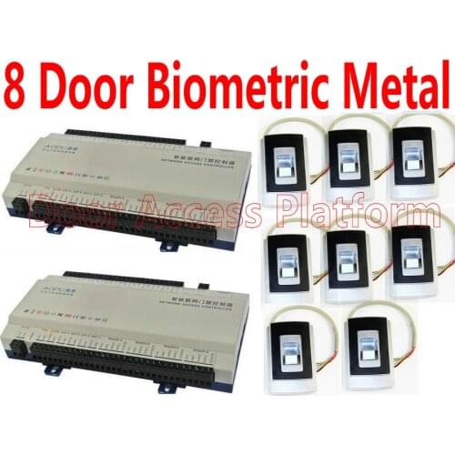 8 Door Biometrical Thumb recognization whole Web Access Controller System of 8 pcs Metal shell Fingerprint+EM id card reader kit