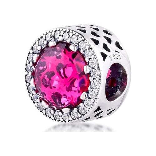 Radiant Hearts Charm 925 Sterling Silver Red Crystal & Clear Cz Beads for Jewelry Making DIY for Women Gift Fit Charms Bracelet