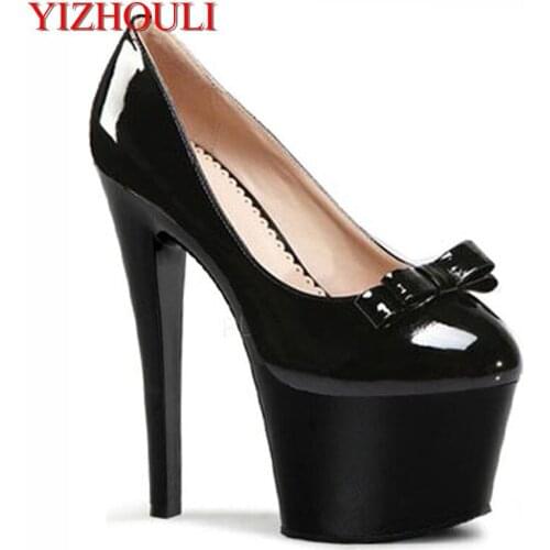 Single Shoes Super-Elevation 17cm Womens High-Heeled Shoes Platform Shoes 7 Inch High Heels Crystal Womens Pumps
