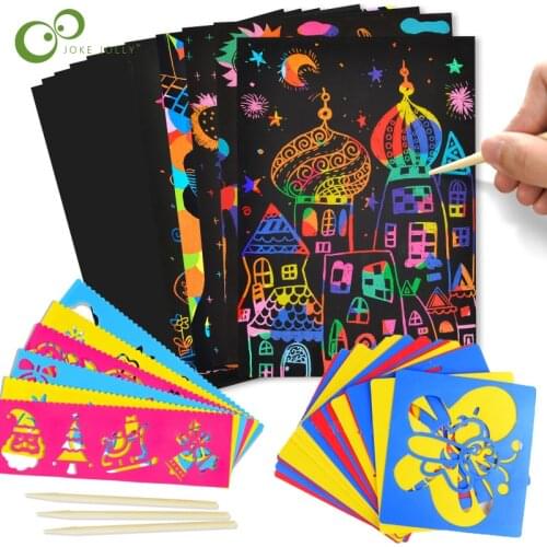 Creative Magic Color Rainbow Scratch Art Paper Card Set Graffiti Stencil for Drawing Stick DIY Art Painting Toys Kids Gifts YJN