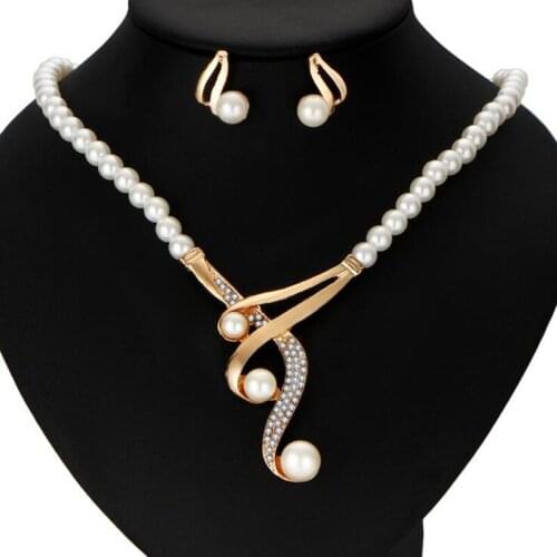 Vintage Simulated Pearl Jewelry Sets for Women Female Rhinestone Necklace Drop Earrings Wedding Bridal Engagement Trendy Jewelry