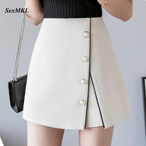 Faldas Mujer Moda 2021 Summer Womens Skirts Button A-Line Office High Waist Skirt Women Clothes Korean Slim Beading Shorts Skirt