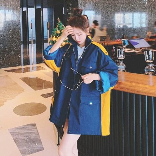 Womens Clothing Jacket Women Casual Womens Windbreaker Loose Womens Autumn Coat Patchwork Epaulettes Womens Long Trench Coat