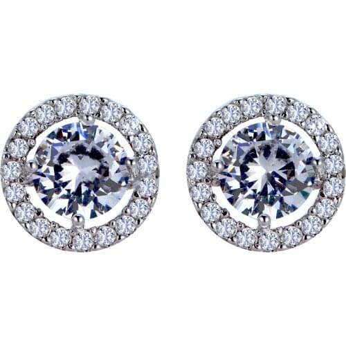 Simple Small Cute Design Round Cubic Zircon Stud Earring 3 Colors for Women