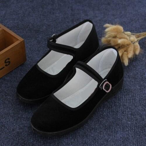 Spring and Autumn Womens Vulcanized Shoes Comfortable Mall Hotel Work Shoes Dancing Shoes Walking Cloth Shoes Black Flat Shoes
