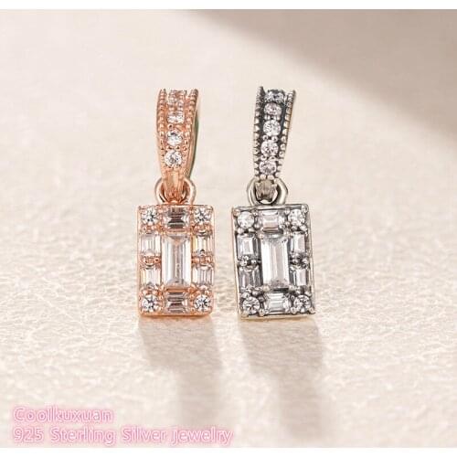 Winter 925 Sterling Silver Luminous Ice Pendant, Clear CZ and Rose Gold beads Fit Original Pandora Charms Bracelet Jewelry