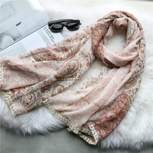 2018 Newest Women Paisley Floral Pattern Cotton Lace Trim Scarf 10PCS/LOT