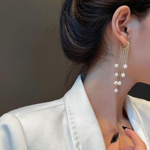 2021New Long Tassel Gold Color Dangle Earrings For Women Pearl Pendant Earrings Female Fashion Simple Heart Earrings Jewelry Gif