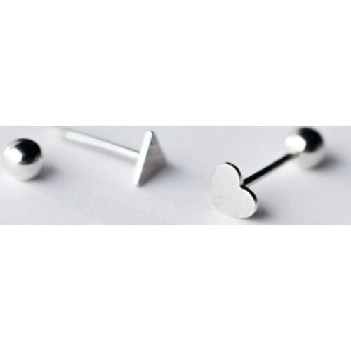 925 Sterling Silver Triangle Heart Ear Cartilage Tragus Screw Earrings Jewelry A1206