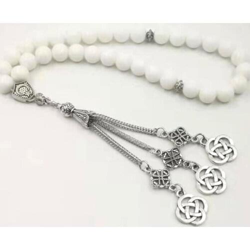 White ceramics tasbih Muslim Rosary prayer beads 33 66 99 beads white stone Misbaha