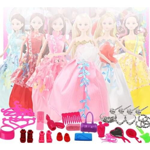 Besegad 42pcs Mini Doll Headwear Jewelry Crown Necklaces Shoes Combs Cosmetic Make Up Tools Accessories Set for Barbie Dolls Toy