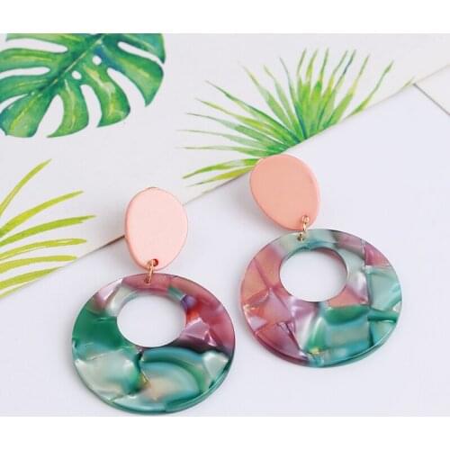 Bohemian Acrylic Round Drop Earrings For Women Fashion Jewelry Female Boho Multicolor Resin Dangle Earring Statement Brincos