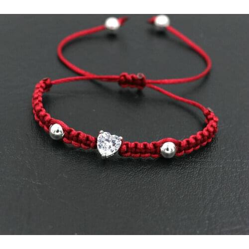 BPPCCR Lucky Crystal Zircon AAA Love Heart Braid Bracelet Red Rope String Thread Wish Bracelets For Women Couples Lovers Jewelry