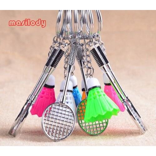 100pcs/Lot mixed colors badminton keychain badminton keyring badminton key chains 2in1 badminton key ring