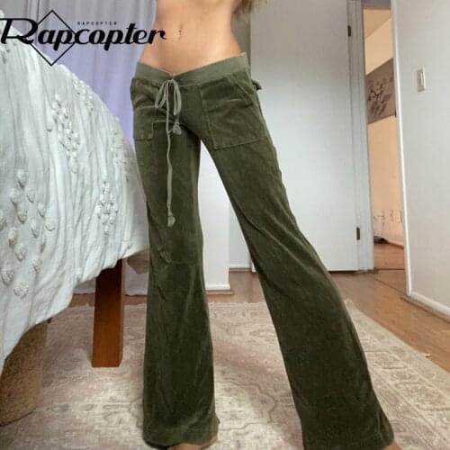 Rapcopter Velvet Bandage y2k Pants Loose Casual Trousers Metal Pockets Elastic Waisted Straight Joggers Women Casual Sportwear