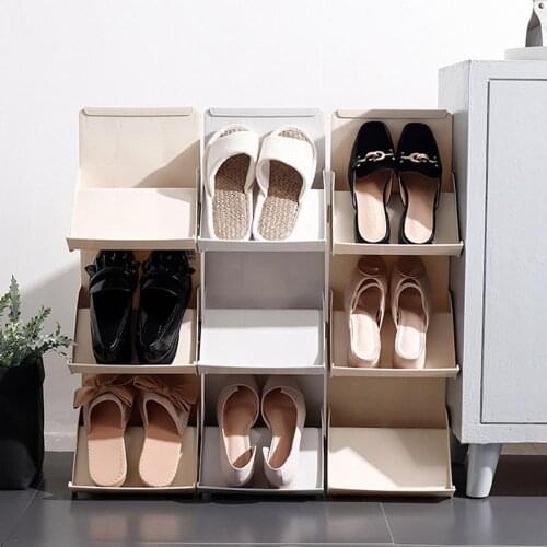 Household Plastic Assemble Shoes Rack Hanging Hole Design Cabinet Stackable Space-saving Holder Shoes Hanger Home Organization