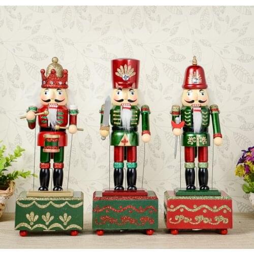 32cm Wooden Nutcracker Doll Figurine Music Box Collectible Home Ornament Decoration Toys Christmas Gift for Child Family Friend