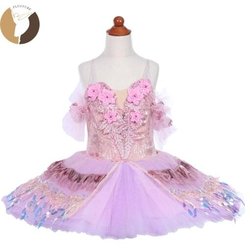 FLTOTURE Sleeping Beauty Ballet Performance Costume Tutu Pink Lilac Fairy Pancake Skirts Child Kids Custom Made Stage Wear