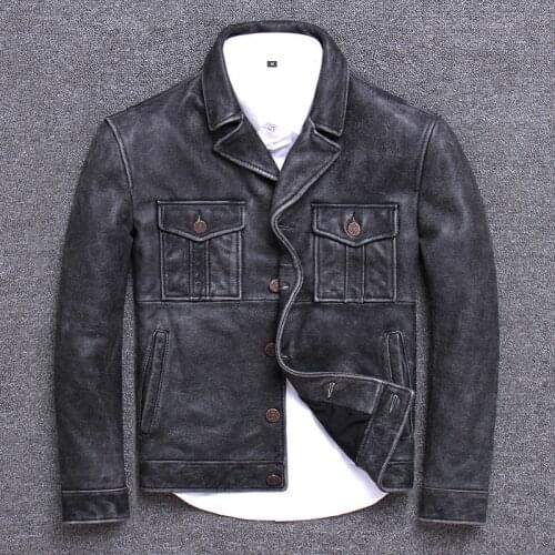 Head Layer Material Wind Genuine Leather Clothing Jacket Male Lapel Suit Do Used Winter Coat Cowhide