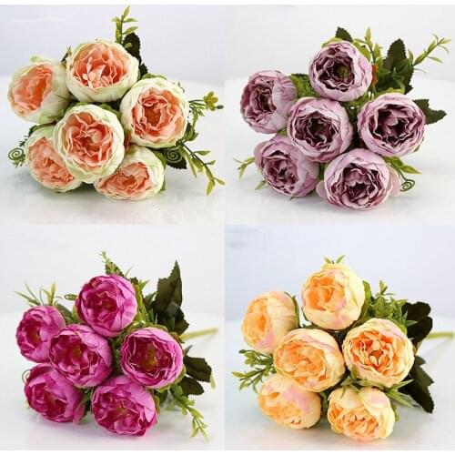 Hot sale 1 bunch of peony fake flower 6 big head white pink silk peony bouquet fake flower wedding home decoration peony rose fl