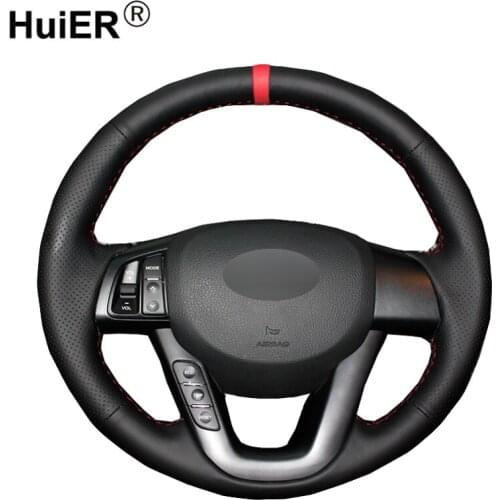 HuiER Hand Sew Car Steering Wheel Cover Breathable Non-slip Red Marker For Kia K5 2011-2013 Kia Optima Car Styling Car Protector