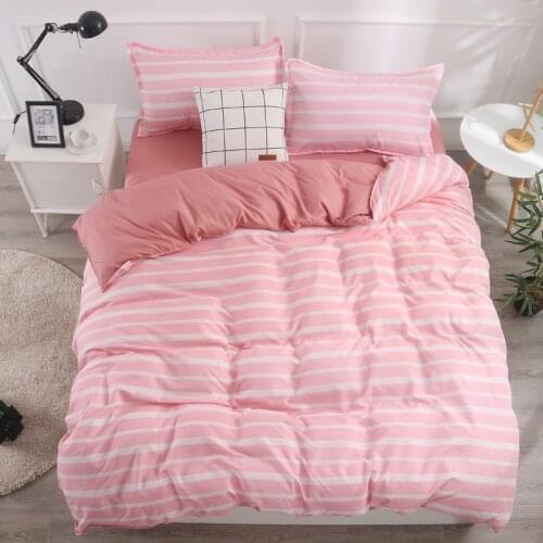 Bedding Set White Stripes Pink Linen Comforter Duvet Cover Bedspread Double Bed Sheet Twin Full Queen King Adult Bedclothes