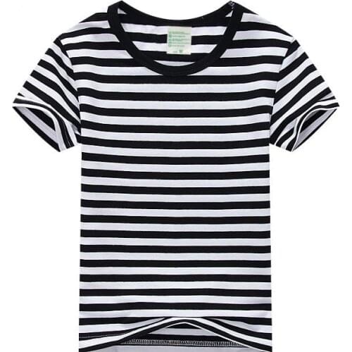 Summer Girls Boys T-Shirt Unisex Striped Black White Cotton Tops Tees Kids Clothes for 2 3 4 6 8 10 Years Old KT174001