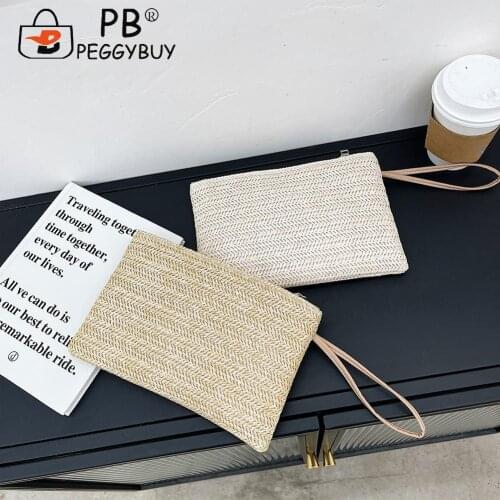Fashion Women Bohemian Woven Clutch Wristlet Bag Summer Beach Handbags Purse Women Summer Retro Straw Knitted Handbag