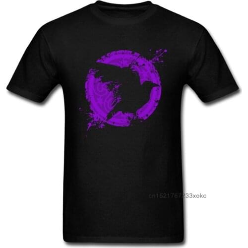 Raven Purple Watercolor Design Men Black T-shirts Mans Short Sleeve Crew Neck Tee Shirt Cotton Tops Clothing Animal