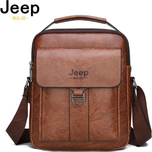 JEEP BULUO Fashion Mens Handbag Shoulder Bags Vintage Trends PU Leather Retro Messenger Bag Casual Male Crossbody Shoulder Bag