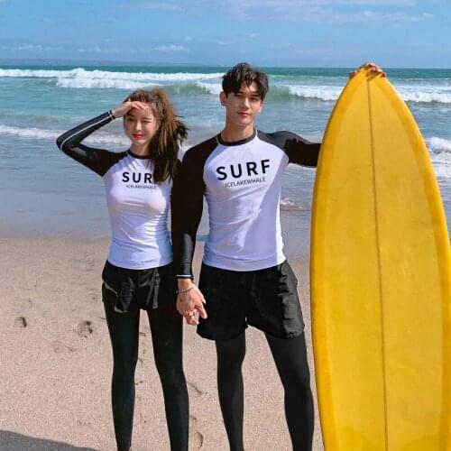 Mens Womens 4pcs Set Long Sleeve Rashguard UPF 50 Sun Protection Swimsuit Surf Swim Dive Skin Match Couples Water Sportswears