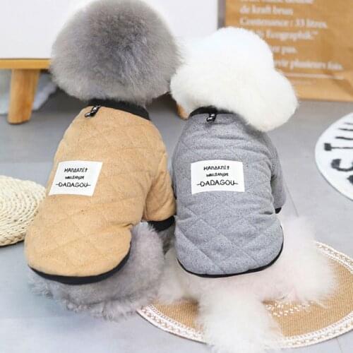 Wholesales Warm Dog Clothes Winter Dog Coat Wadded Jacket Long Plush Pet Clothing Hoodie Costume For Small Dog Gray Kahai Outfit