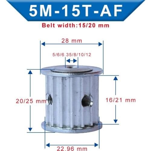 5M-15T Pulley Bore Size 5/6/6.35/8/10/12 mm Slot Width 16/21mm pulley wheel Aluminum Material For Width 15/20 mm 5M-Timing Belt