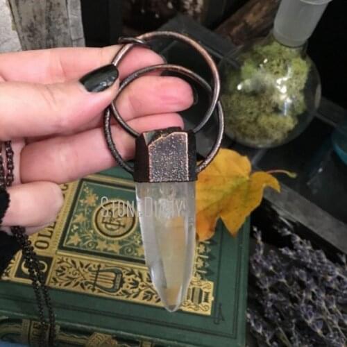 NM35280 Large Crystal Raw Quartz Necklace Natural Healing Crystal Big Rough Crystal Jewelry Statement Necklace Witchy Stone